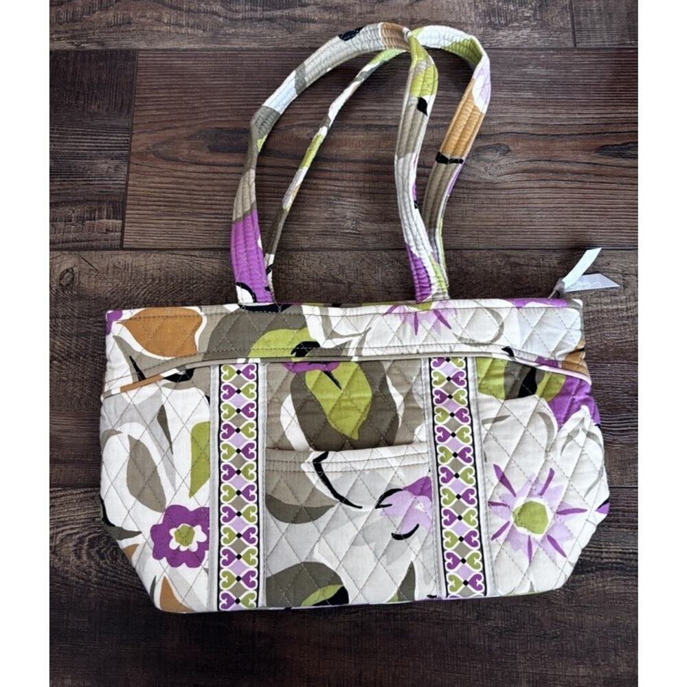 Retired Vera Bradley Portobello Shoulder Handbag Purse Purple Green White Tote
